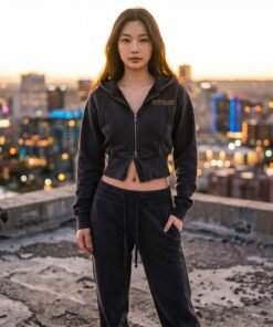 Ritzy Black Vintage Washed Cropped Fleece Hoodie