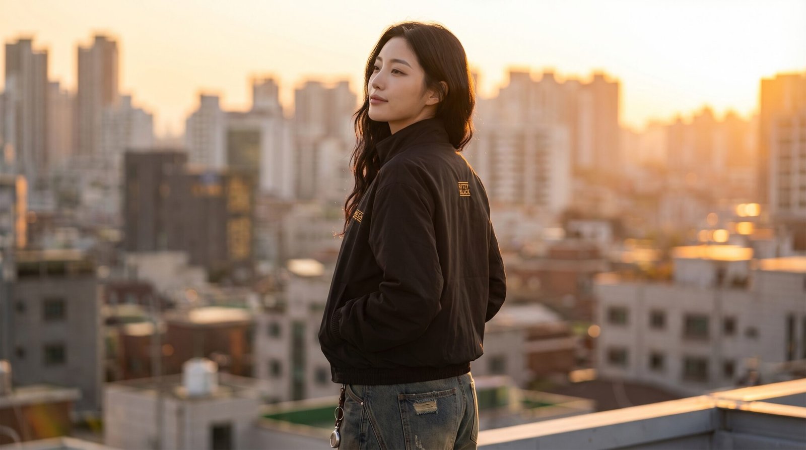 Ritzy Black Stand Collar Bomber Jacket